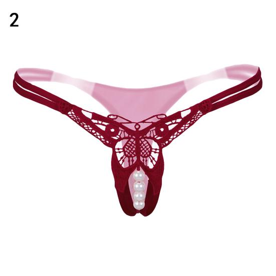Hot Sexy Faux Pearl String Massasje Åpent Skritt Undertøy Truse Lady G-String