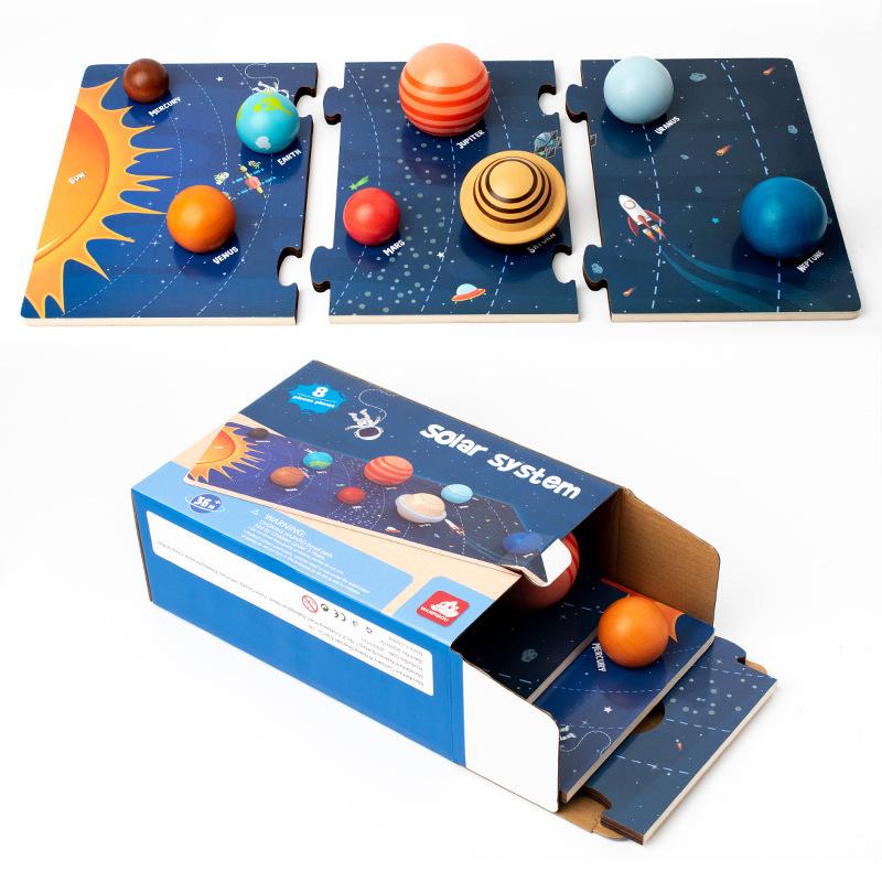 Wooden Puzzles Toy Solar System Eight Planet Cognition Matching Jigsaw Board Puzzle Kids Thinking Game Educational Learning Gift