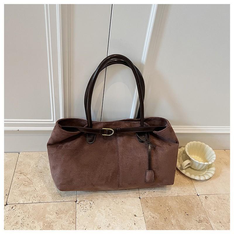 Vintage Suede Tote Bag Women Large Capacity Soft Shoulder With Magnetic Crossbody Or Underarm Style