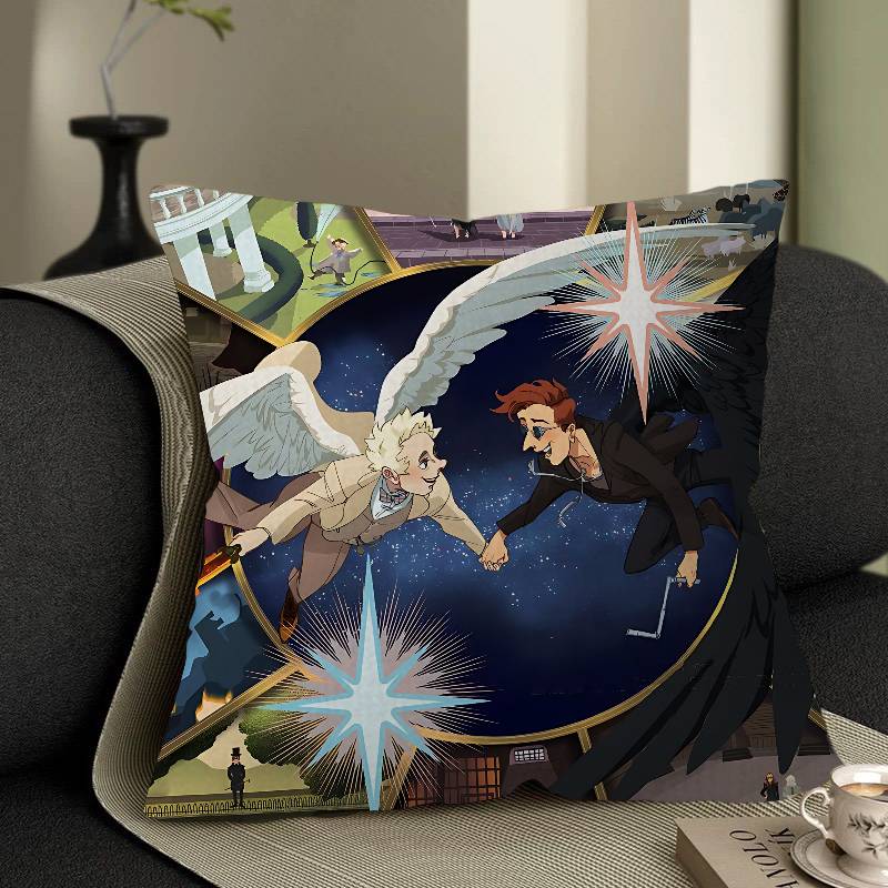 Cartoon Good Omens TV Personalized Pillow Cover Kids Bedroom Wild Party Decor Pillowcase Kid Birthday Shower Gift