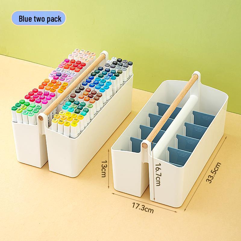 Handheld Colored Pencil & Marker Storage Box with Compartments – Large Capacity Pen & Brush Organizer for Students