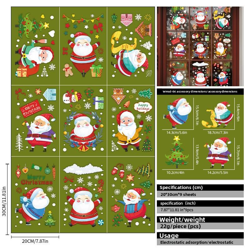 Nain de Noël Décoration Autocollant Électrostatique pour Vitre Bonhomme de Neige Autocollants d'Ambiance