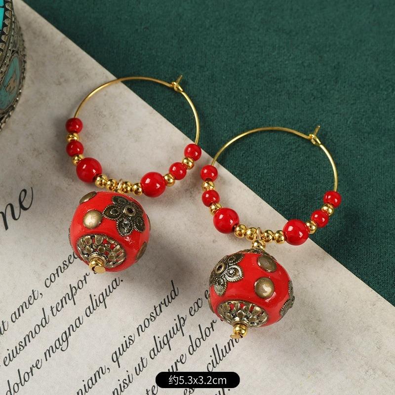 Original Handmade Nepalese Earrings Tibetan Niche Personality Earrings Female Exotic Xizang Retro Earrings