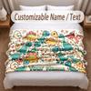 Dinosaur Theme Soft Blanket Personalized Custom Name Text Print Warm Blanket Home Sofa Bedroom Decor