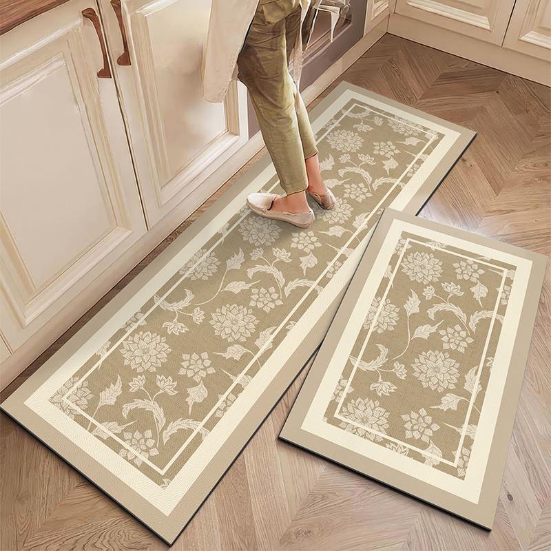 PVC Kitchen Carpet Leather Waterproof Floor Mat Oil-proof Non-slip Long Foot Mats Pastoral Style Flower Home Decoration Rug