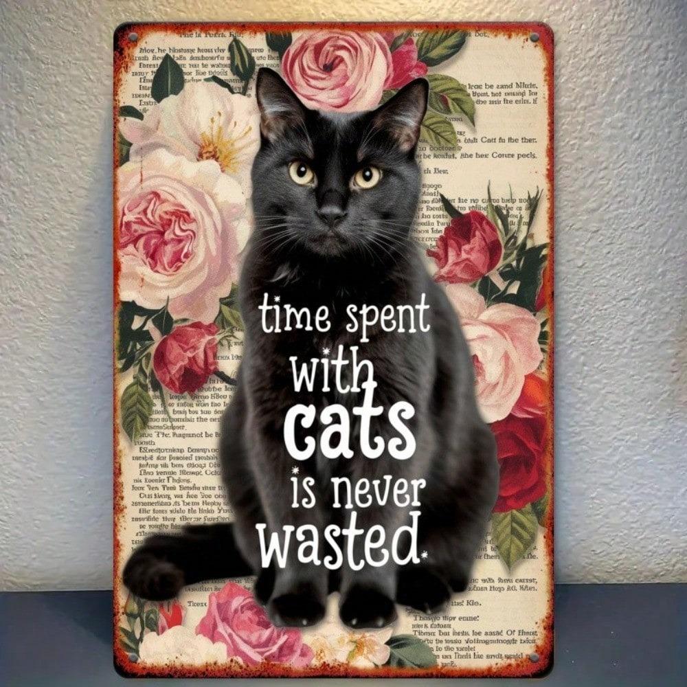 Vintage Cat Metal Sign 8x12 Inch Wall Decor for Home Kitchen Bathroom Cat Lover Gift