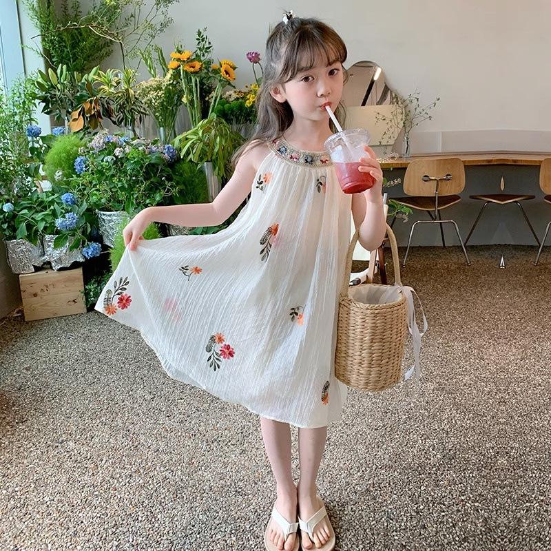 Girls Dress Gauze Skirt Summer Dress 2026 New Style Girl Vest Dress Summer Gauze Skirt Children Princess Dress