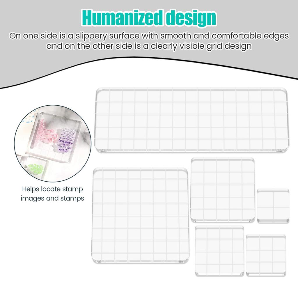6Pcs Acrylic Stamp Blocks Kit Transparent Grid Lines Stamping Tools DIY Decorative Scrapbooking Card Crafts Making Assorted Size