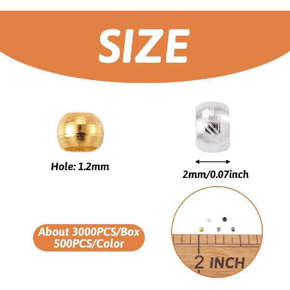 

Pandahall 1 коробка/3300 шт. 6 цветов рондели крошечные обжимные бусины 2 мм для изготовления ювелирных браслетов зажимные концевые бусины разделители многоцветные