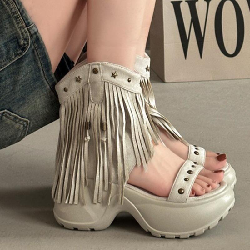 Cool Boots for Women with Tassel,willow Nail,height Increase 2026 Summer New Roman Sandals Fashion Short Boots Botas Para Mujer