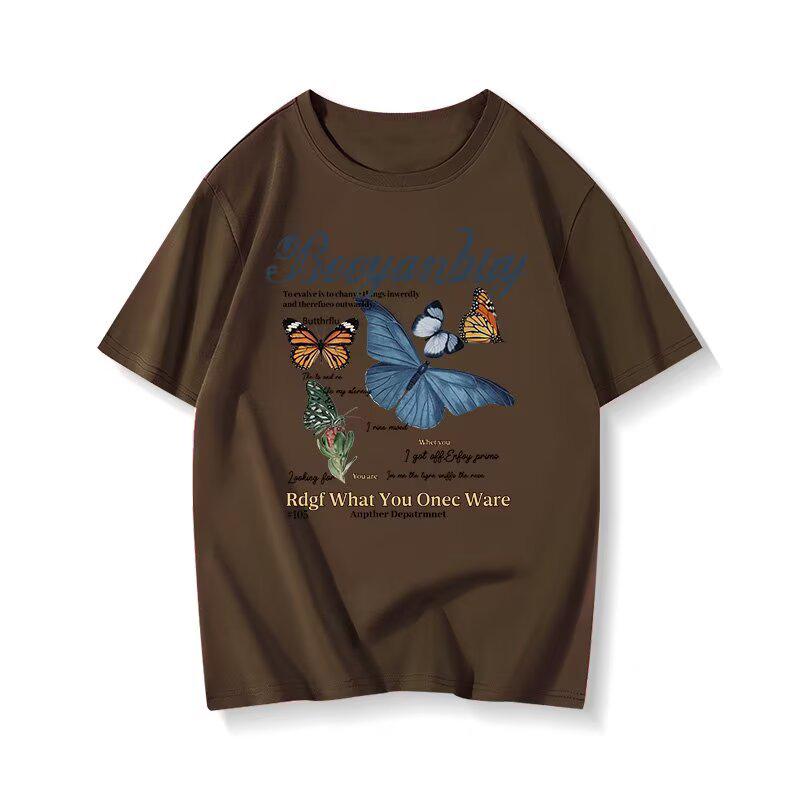 Women's Loose-Fit Butterfly Retro Crew Neck T-Shirt, Summer 2025 Trend