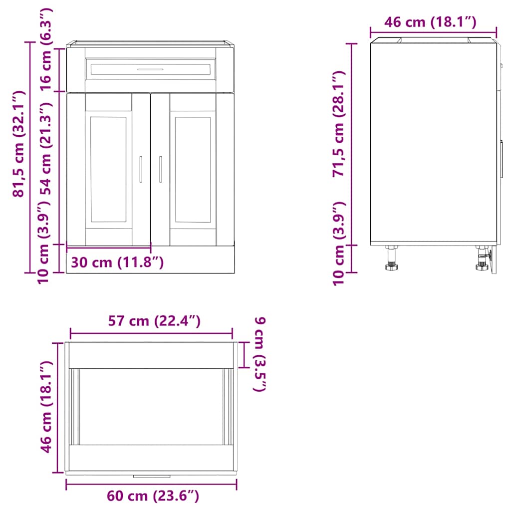 Kitchen Base Cabinet Porto Rustic Wood Look Particleboard