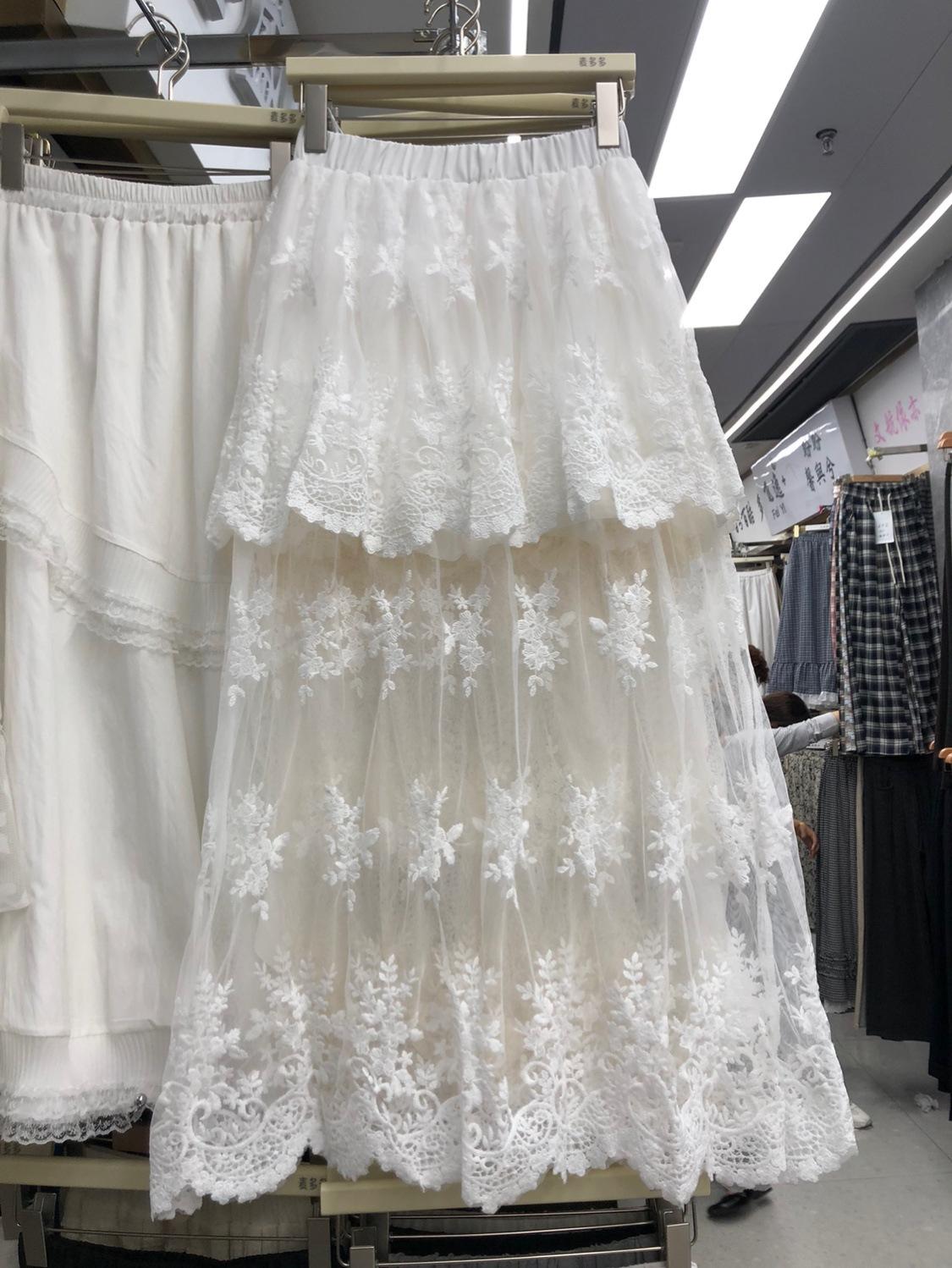 

Кружевная юбка с кружевом 2025 года, лето, новый ретро-дизайн с высокой талией, длинное платье A word, женская одежда one size fits all