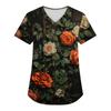 Plus Size Printed Scrub Working Uniform Tops For Women's V-Neck Christmas Print Short Sleeve Fun T-Shirts Workwear Tee With Pockets