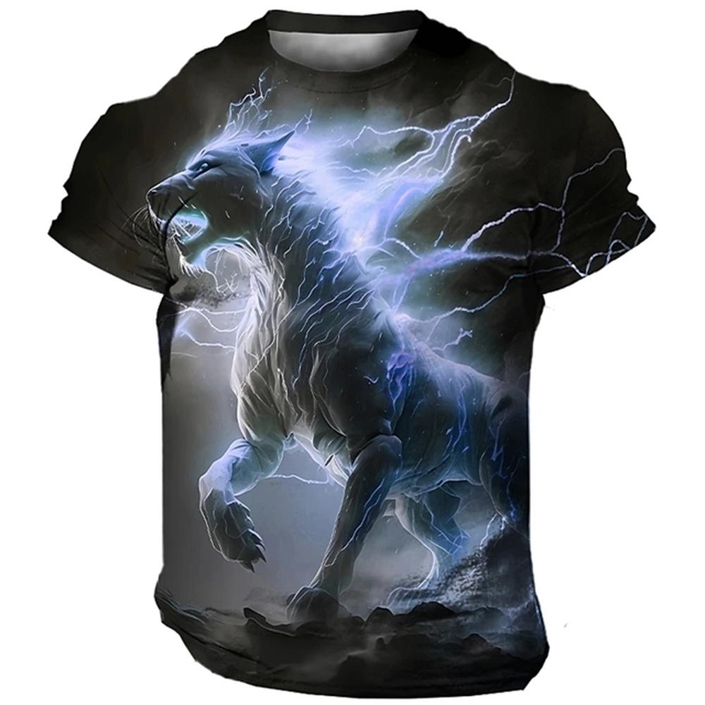 Summer Vintage Casual Men T-shirt 3D Animal Print Wolf Graphic Short Sleeve Oversized Everyday Breathable Quick Drying Clothing