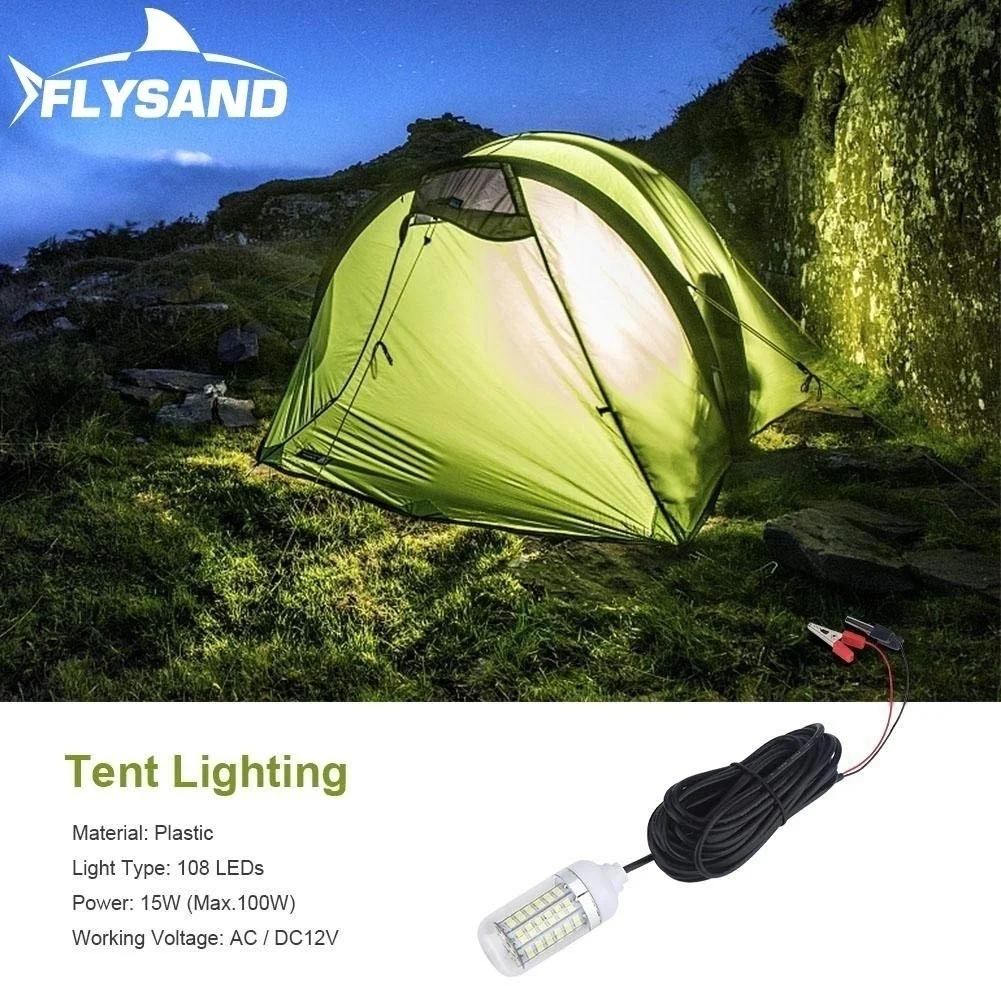 12V 15W LED Fishing Light with 108 LEDs Waterproof Bait Fish Collector Light for Raft Fishing and Plumbing Use
