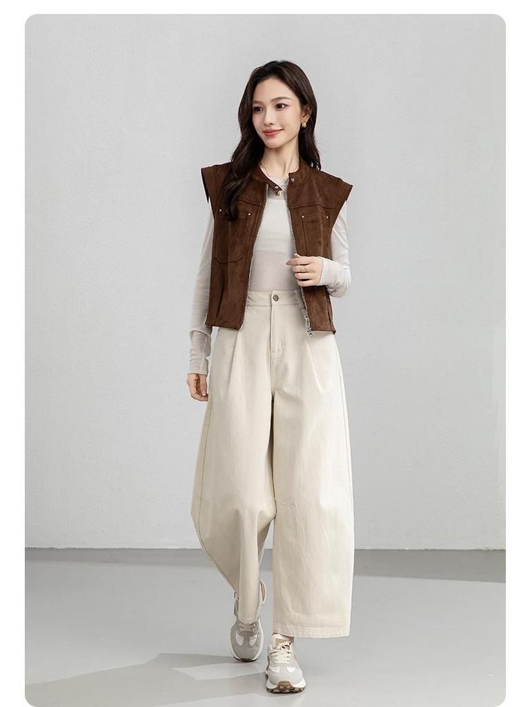 Yi Fei Women's High-Waist Slimming Cotton Trousers - Solid Color, Korean Style, Petite Spring 2026
