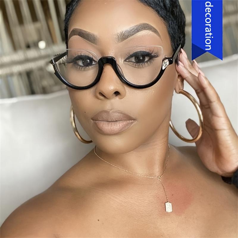 Herren Damen Trendige Halbrahmen Cat Eye Brille Modisch Leichte Freizeitbrille Diamantbesetzt Retro Flacher Spiegel