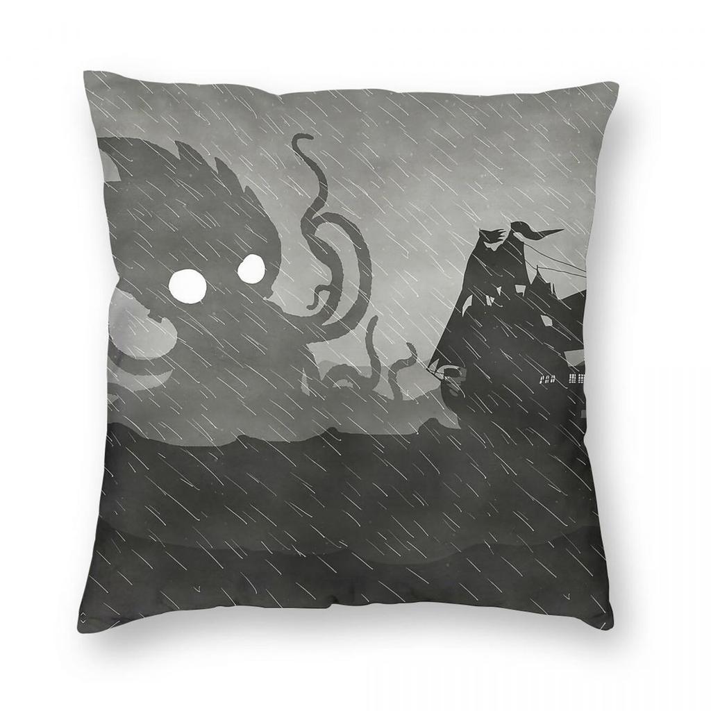 Rainy Ship & Kraken Square Pillowcase Polyester Linen Velvet Printed Zip Decor Pillow Case Home Cushion Cover