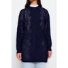 Navy Blue Openwork Knitwear Sweater Tctaw22ak0089