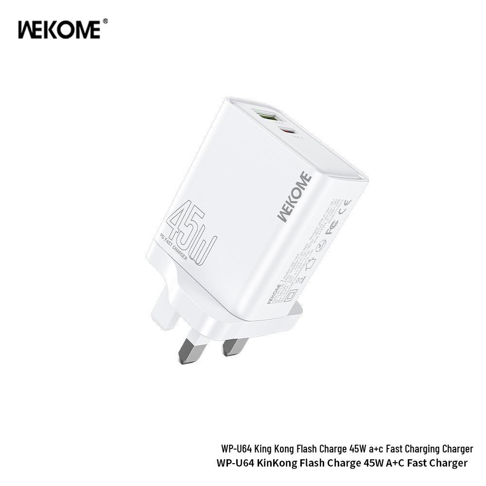Wekome 45W Dual-Port Flash Charger - Fast, Low-Temp Charging for US/EU/UK Devices