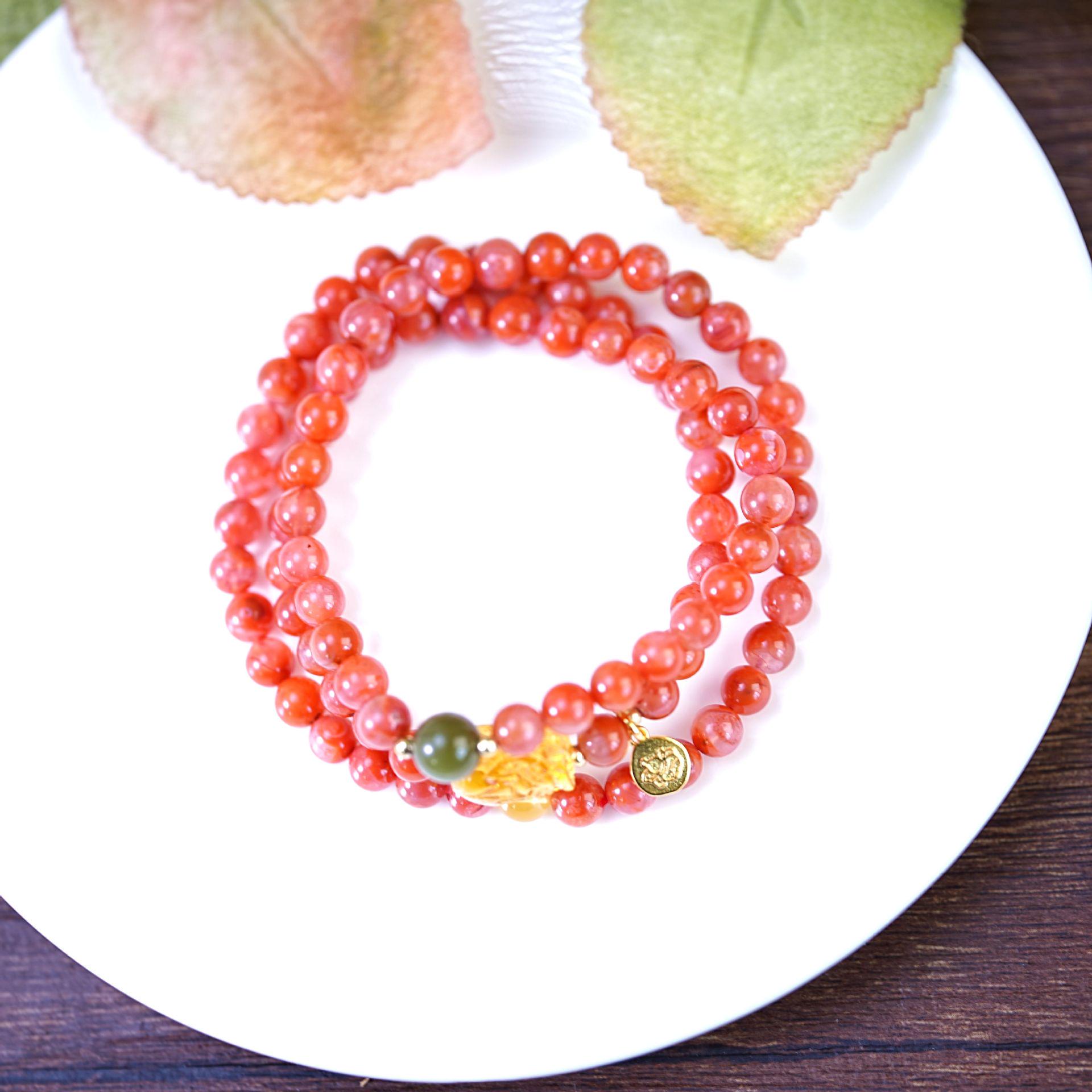 

Натуральный южный красный агат и янтарь женский ретро-браслет - Модный аксессуар в стиле легкой роскоши