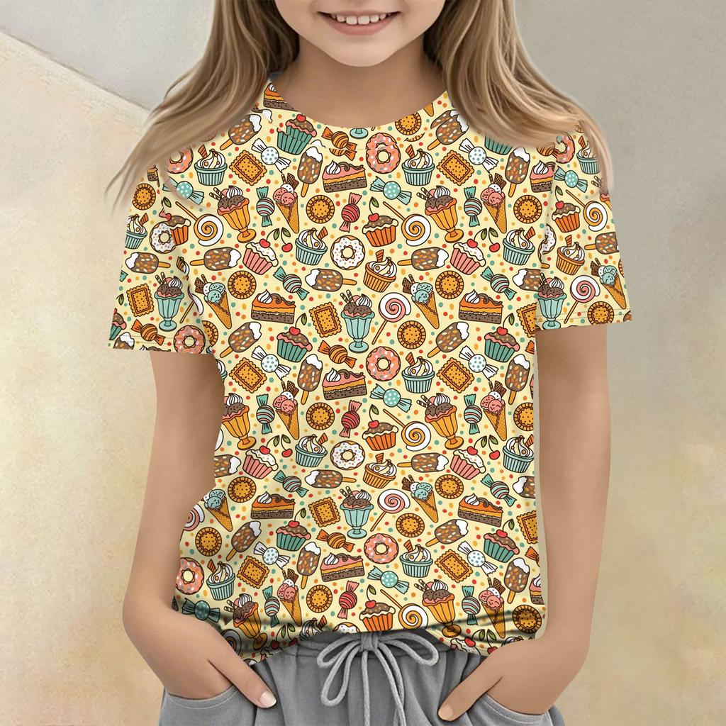 Children's Printed Round Neck Short Sleeved Casual T-shirt