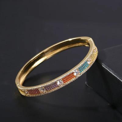Evropa a Spojené státy Lehký luxus Módní Osobnost Mikro Inkrustovaný Barevný Hao Kámen Populární Diamantový Otevřený Náramek