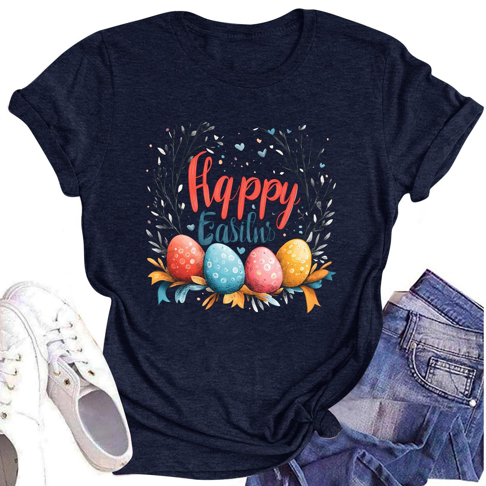 

Женский топ с круглым вырезом, повседневный принт, футболка с короткими рукавами XXL тёмно-синий