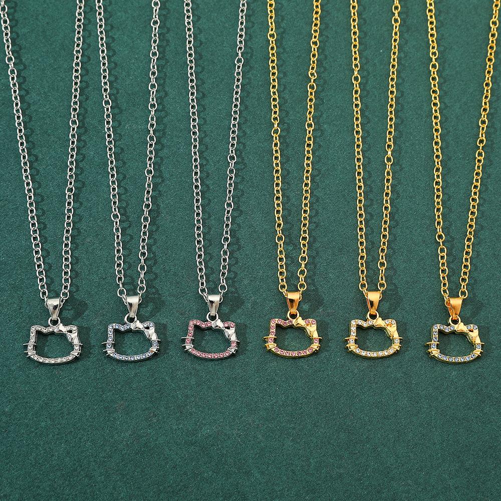 6pcs Anime Hello Kitty Pendant Necklaces Set Cute Cat Bow Design Fashion Jewelry for Women Men Gift Ideas