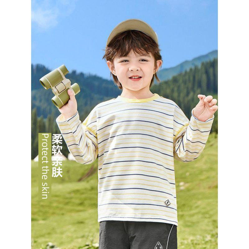 Right European Style Boys' T-Shirt Casual Striped Long-Sleeve Basic Versatile Autumn New Children's Clothing Baby Top Autumn