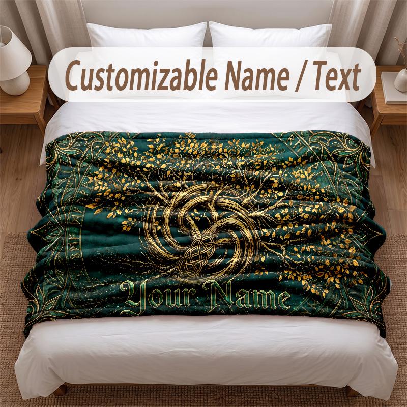 Tree of Life Theme Soft Blanket Personalized Custom Name Text Print Warm Blanket Home Sofa Bedroom Decor