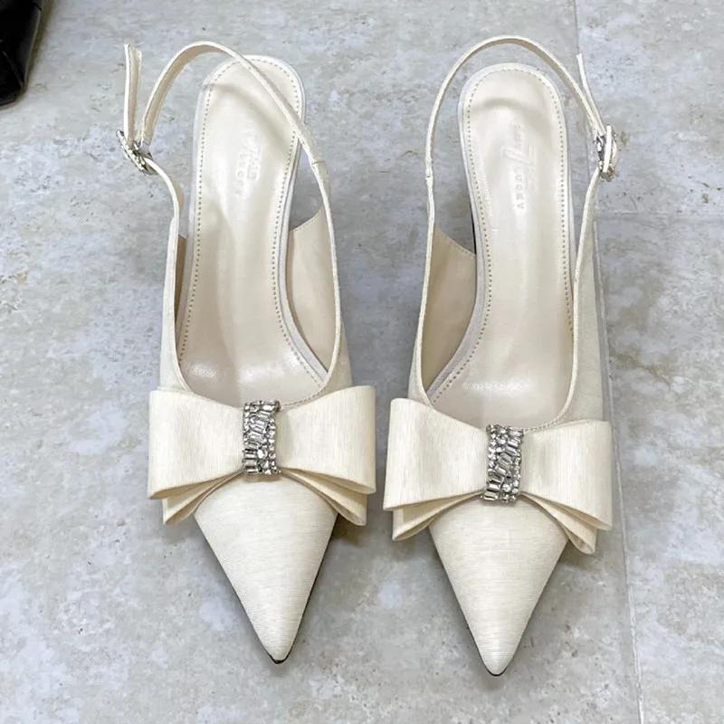 

Роскошные дизайнерские атласные туфли на высоком каблуке с ремешком на щиколотке из страз, женские сексуальные сандалии на каблуке с острым носком, элегантные женские банкетные туфли для платья 35 белый