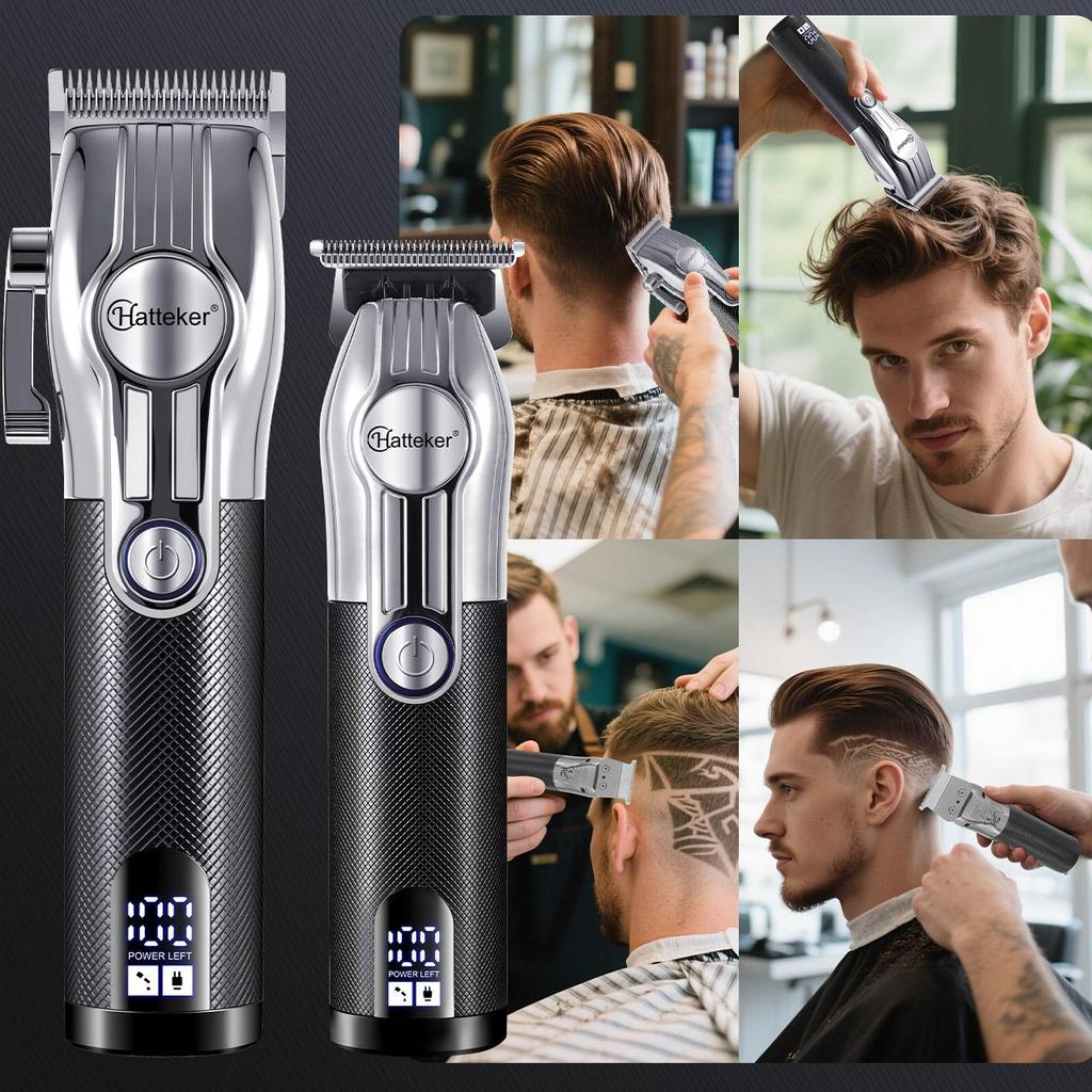 Hatteker Professional Hair Trimmer 2pc Set for Men Electric Shaver Beard & Hair Clipper Rechargeable Haircut Machine for Barber Salon Home
