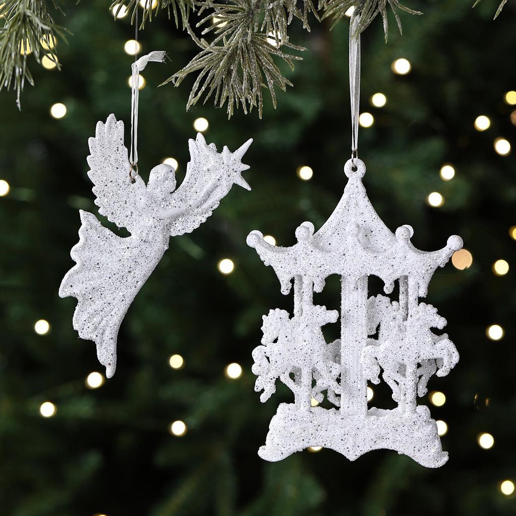 White Christmas Tree Ornaments: Five-Pointed Star & Snowflake Design, Hot-Selling