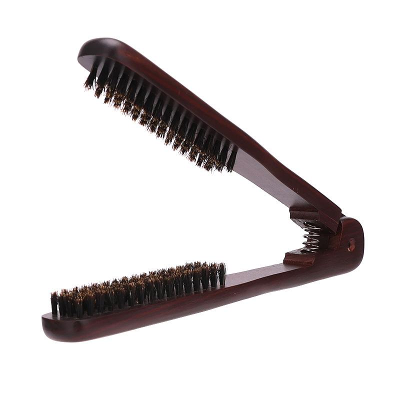 V-Shape Straightening Comb Paddle Brush Anti-Static Boar Bristle Hair Straightener Styling Tool For Smoothing Detangling