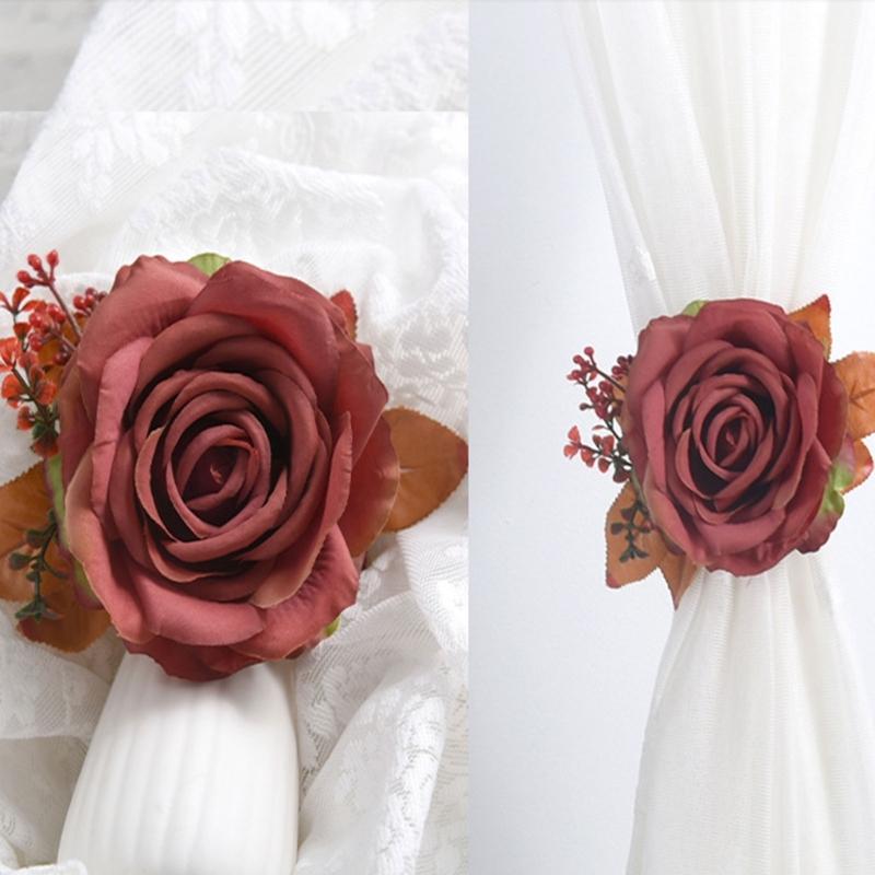 Cloth Flower Curtain Tie Backs Rose Curtain Tieback Clip Decorative Rope Holdbacks Window Buckle for Window Decoration