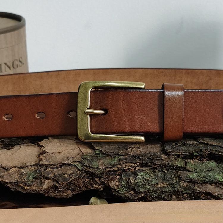High-End Men Brass Buckle Belt Men's Leather Pin Buckle First Layer Cowhide Fashion All-Match Casual Pants Belt