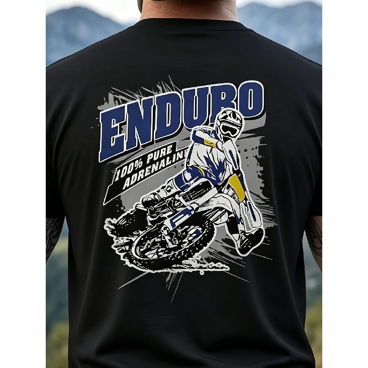 Men's Motorcycle T-Shirt with Dirt Rider Back Print - Breathable Short Sleeve Round Neck Casual Riding Apparel Suitable for Dirt Enthusiasts, Off-