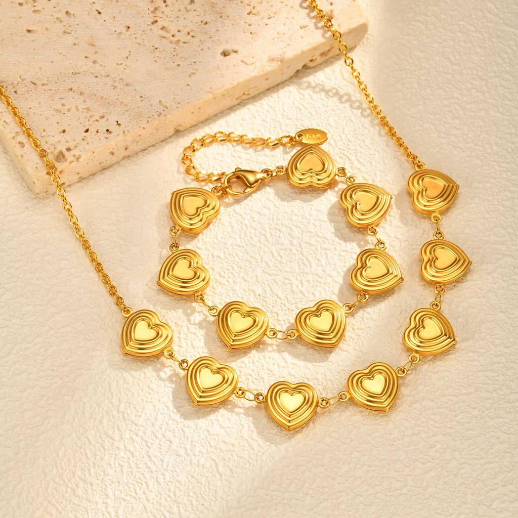 Personalized Exaggerated Stainless Steel Plated 18K Gold Hollow Heart Bracelet Necklace Br-2721