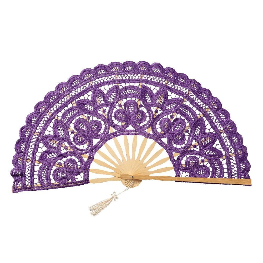 

Tassel Pendant Vintage Lace Hand Fan Hollow Ribs Dance Handheld Fan Home Decor Style A Purple
