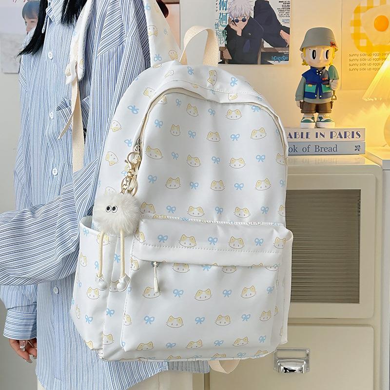 

Новый рюкзак студенческий милый котенок школьный рюкзак простой и легкий повседневный рюкзак большой вместимости школьный рюкзак белый