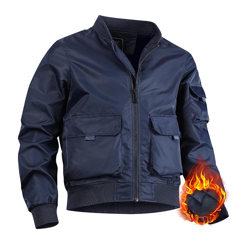Autumn and Winter Flight Jacket Men's Multi-bag Work Baseball Uniform Tactical Jacket Tough Motorcycle Cotton Jacket Men