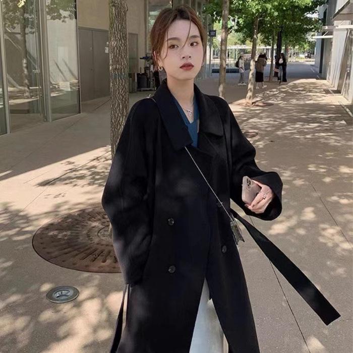 Damen Beige Wollmantel Mittellang - 2024 Herbst/Winter Trend