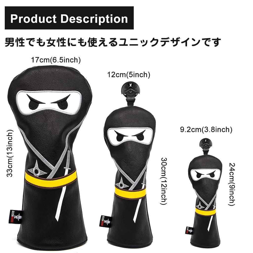 Golf Club Head Cover Ninja Specification Golf Wood Cover Set Golf Driver Cover Fairway Hybrid Head Cover Made of High Quality Leather For Women and