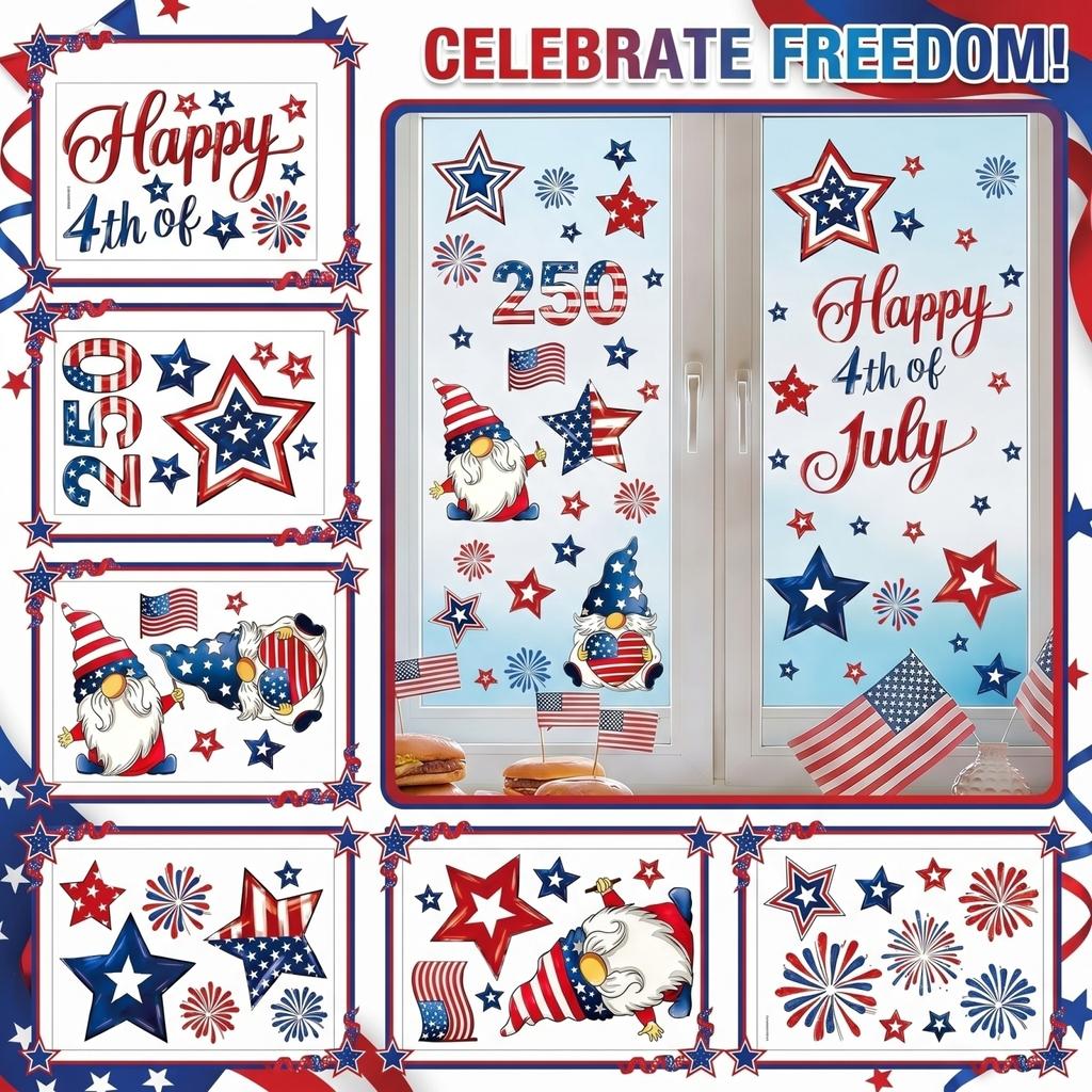 Static Cling Window Decorations for Independence Day Celebration Patriotic Window Clings for Classroom School Window Displays Holiday Party Decor