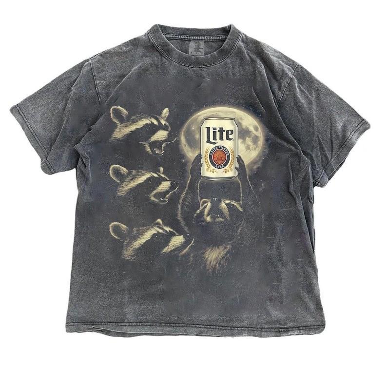 Funny Raccoon Beer Shirt Raccoon Miller Lite Moon Ritual Animal Graphic S3XL Unisex T-Shirt XXXL