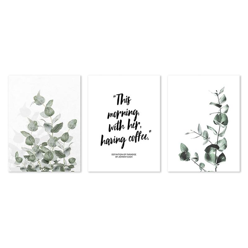 

Ботанические постеры в скандинавском стиле Минималистичные надписи с зелеными листьями Настенное искусство Холст Живопись Принт Картинки для комнаты Домашний декор 21x30cm No Frame