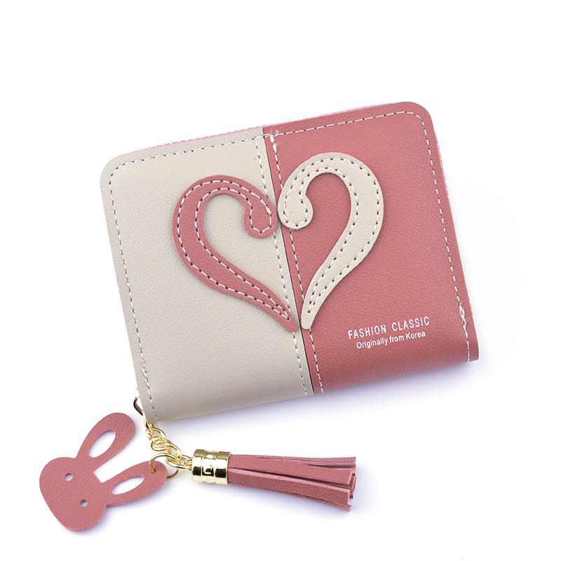 Women's Short Mini Tassel Wallet - Fashionable Korean Style, Contrast Stitching, Zipper Closure, Coin Purse, Card Holder