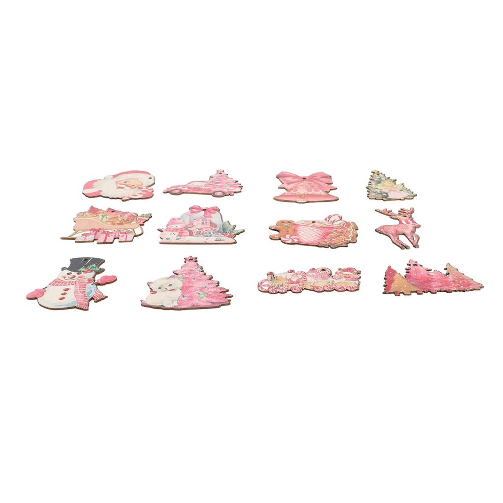 36pcs Xmas Hanging Wooden Ornaments Santa Snowman Xmas Tree Decorations Pendants Tags with Rope for